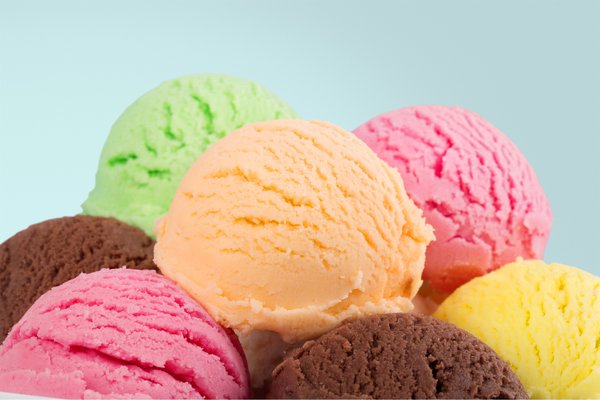 Scoops of multiple flavors of ice cream.