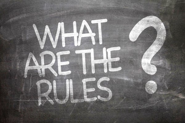 What are the rules is written in chalk on a blackboard.