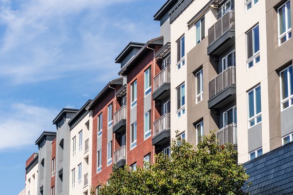 Exterior view of modern apartment building in San Francisco.