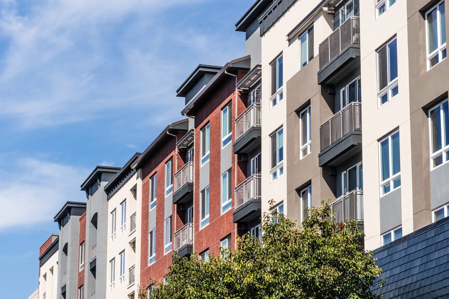 Exterior view of modern apartment building in San Francisco.