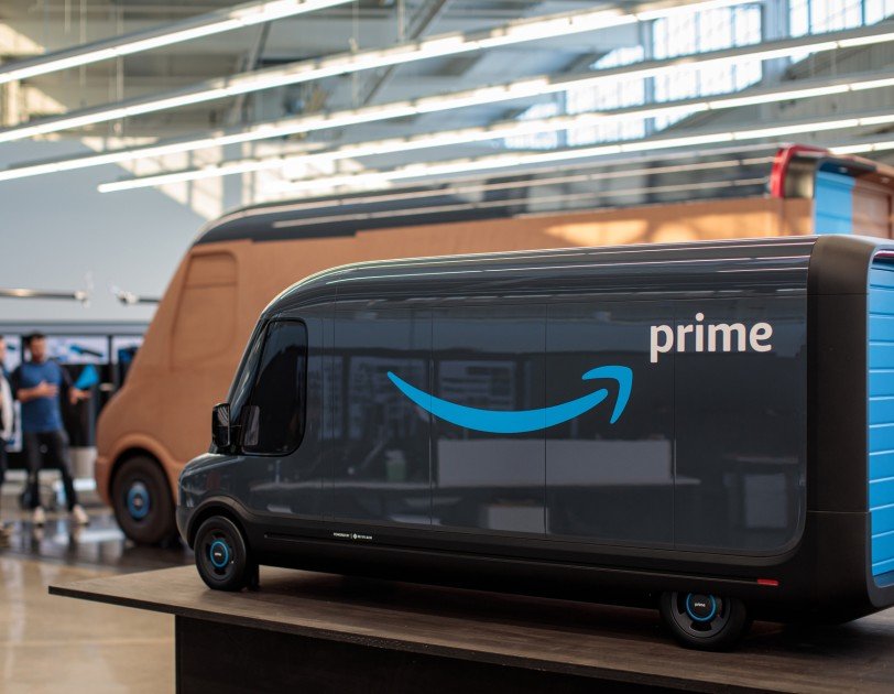 Amazon Rivian delivery vehicles.